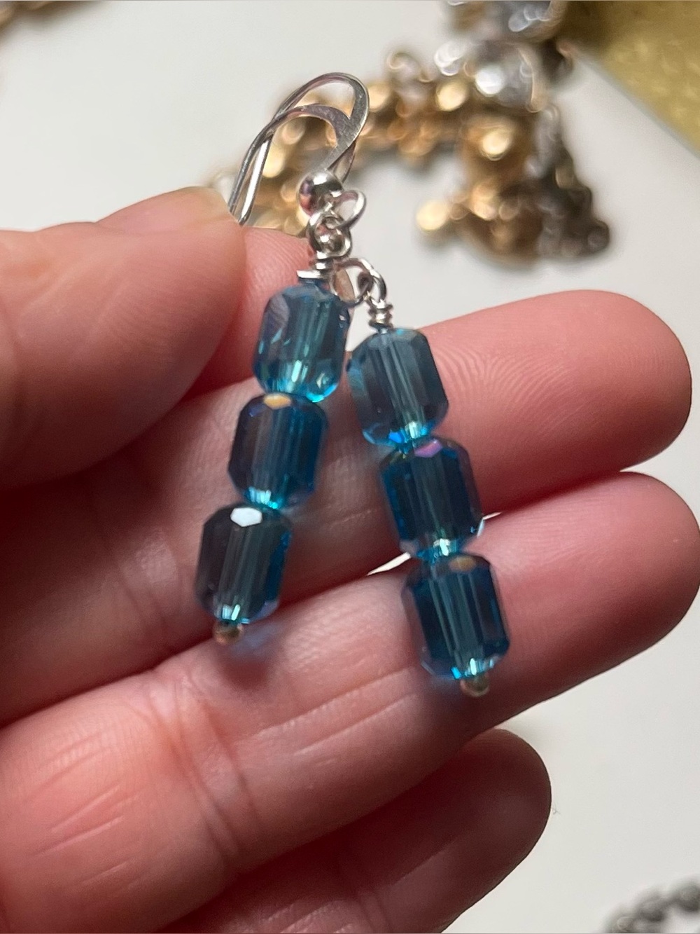 Handmade Blue Crystal Bead Drop Earrings - Women Jewelry